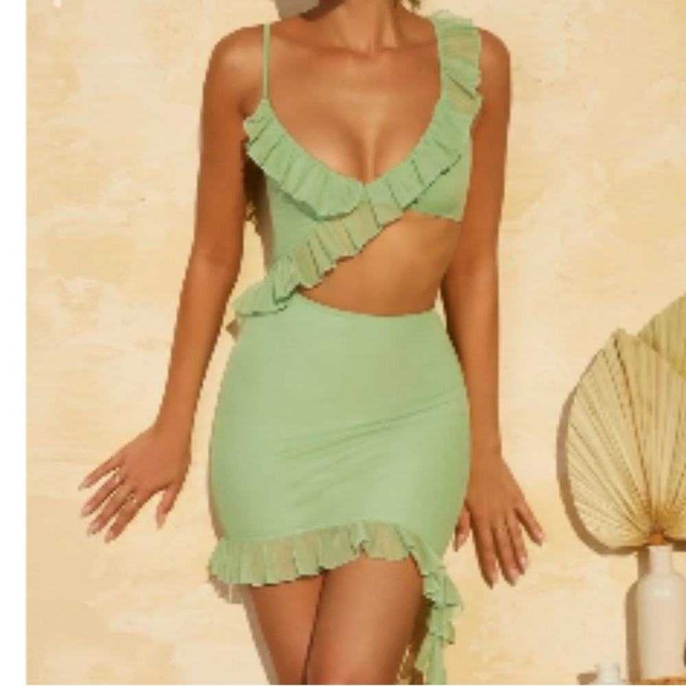 SOLD - OH POLLY RUFFLE TRIM ASYMMETRIC DRESS